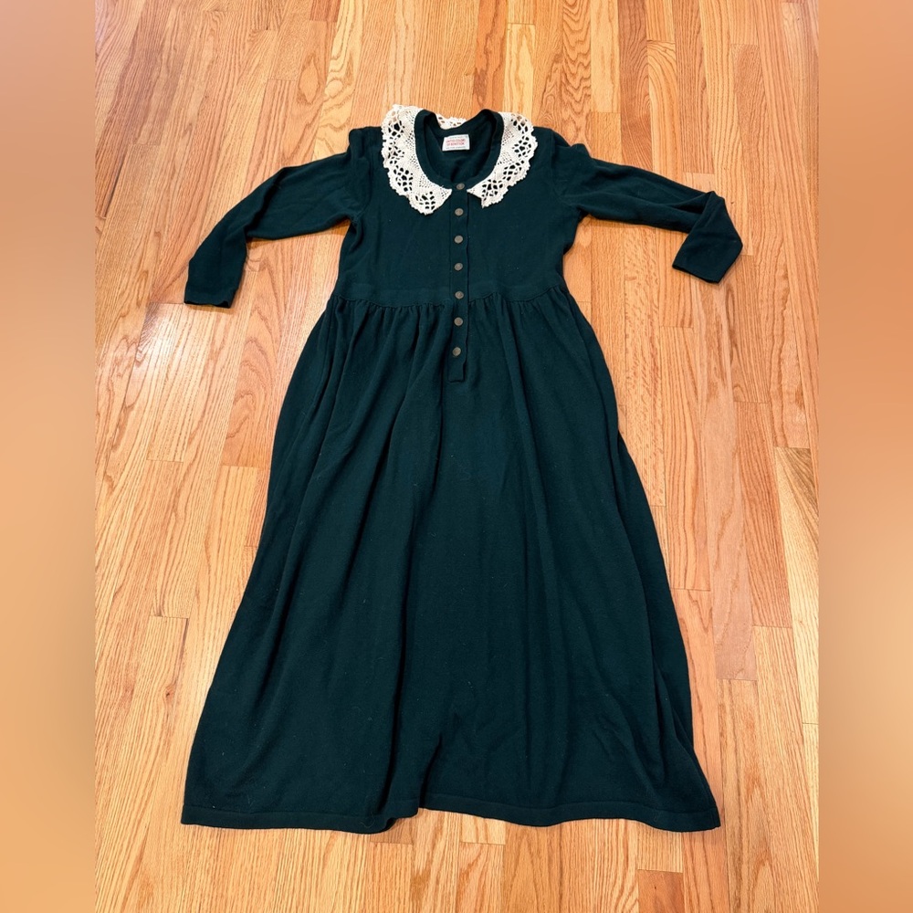 United Colors Of Benetton Dark Green  Maxi Dress with White Lace Collar